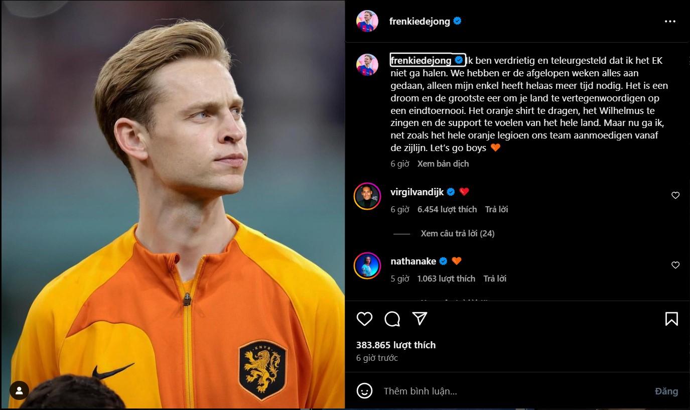 De Jong lên tiếng sau khi bị loại khỏi Euro 2024