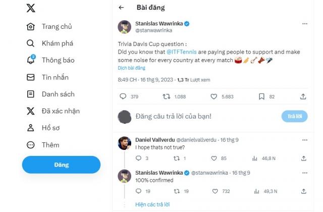 Stan Wawrinka tiếp tục chỉ trích ban tổ chức Davis Cup vì thuê khán giả đến sân cổ vũ 328484