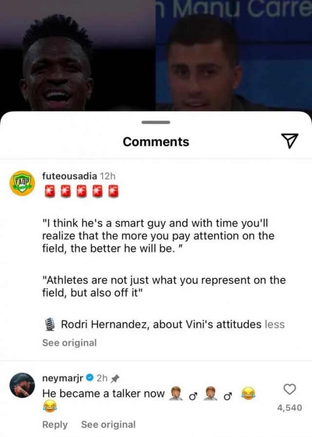 Neymar đáp trả Rodri vì lời chế giễu Vinicius Jr 560389