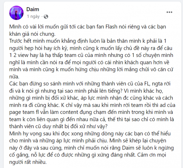Team Flash tố Daim vô kỷ luật, dọa nghỉ thi đấu, chuyển ra ngoài ở 191999