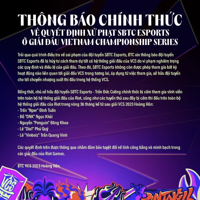 Tuyển thủ SBTC Esports 'kêu oan' sau khi bị cấm thi đấu 3 năm 312720