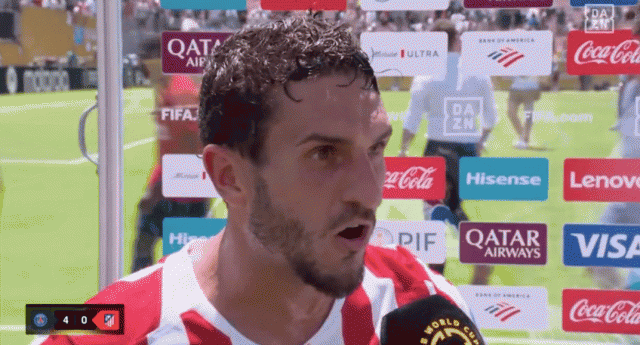 Đội trưởng Atletico Madrid bức xúc sau trận đấu. Ảnh: DAZN
