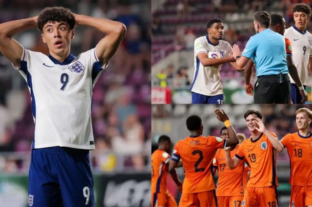Nỗ lực của sao trẻ Man United, Wheatley (số 9), là không đủ cho U19 Anh (Ảnh: GOAL).