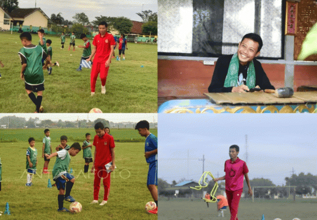 Evan Dimas đang là HLV cho các cầu thủ trẻ. Ảnh: Telisik