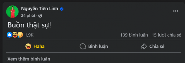 Tiến Linh chia sẻ trên trang cá nhân