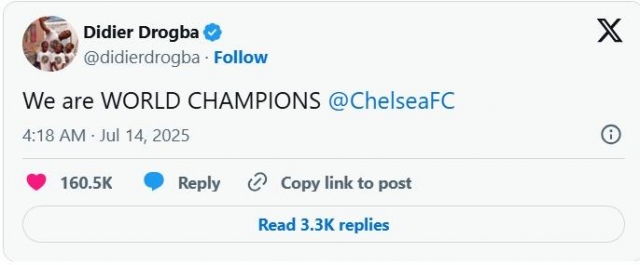 Lời chúc của Drogba dành tới Chelsea (Nguồn: X)