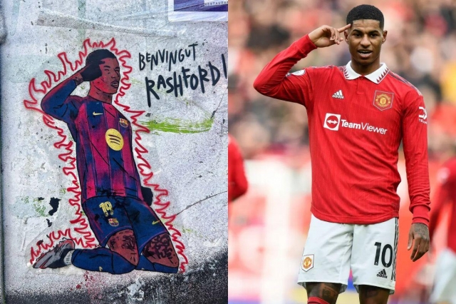 Marcus Rashford đã được vẽ trên một bức tranh tường trên đường phố Barcelona (Ảnh: The Sun).