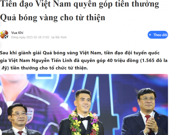 Truyền thông Trung Quốc phát sốt vì Tiến Linh sau hành động khó tin của Quả bóng vàng Việt Nam 2024