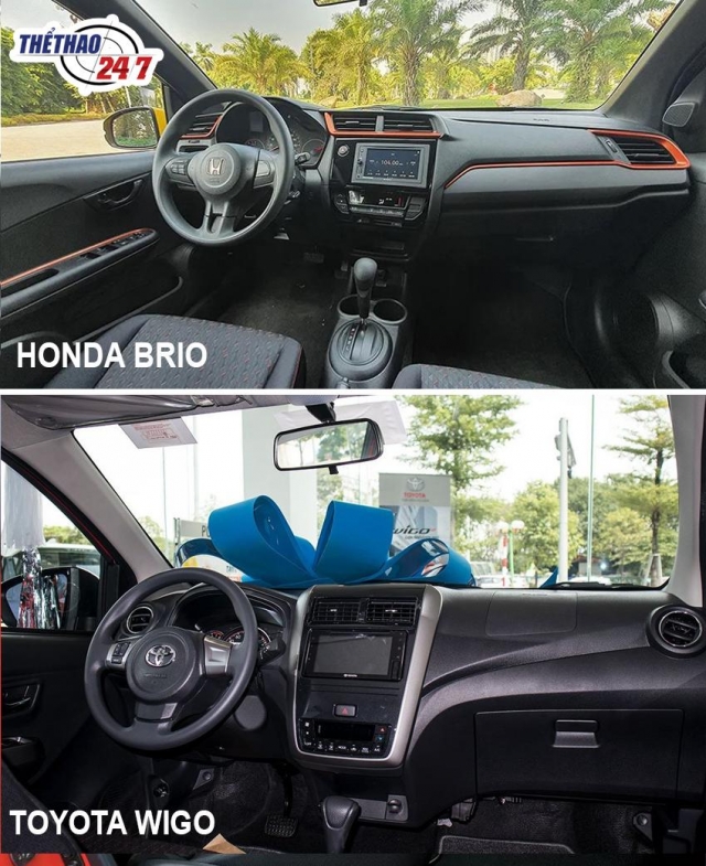 Khu vực taplo Honda Brio và Toyota Wigo