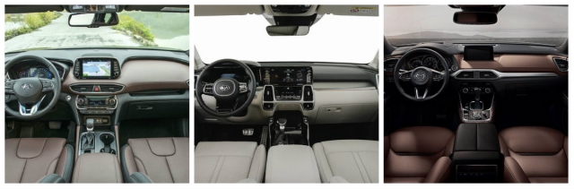 Nội thất Hyundai SantaFe, Kia Sorento 2021 và Mazda CX-8