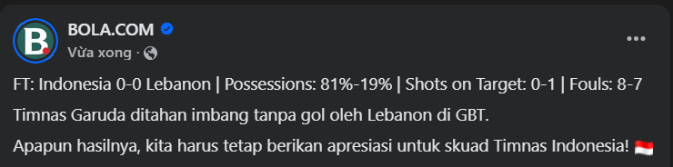 Truyền thông Indonesia phản ứng trái chiều với trận hòa của đội tuyển 700658