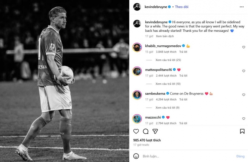 Kevin De Bruyne gửi thông điệp xúc động sau ca phẫu thuật 734723