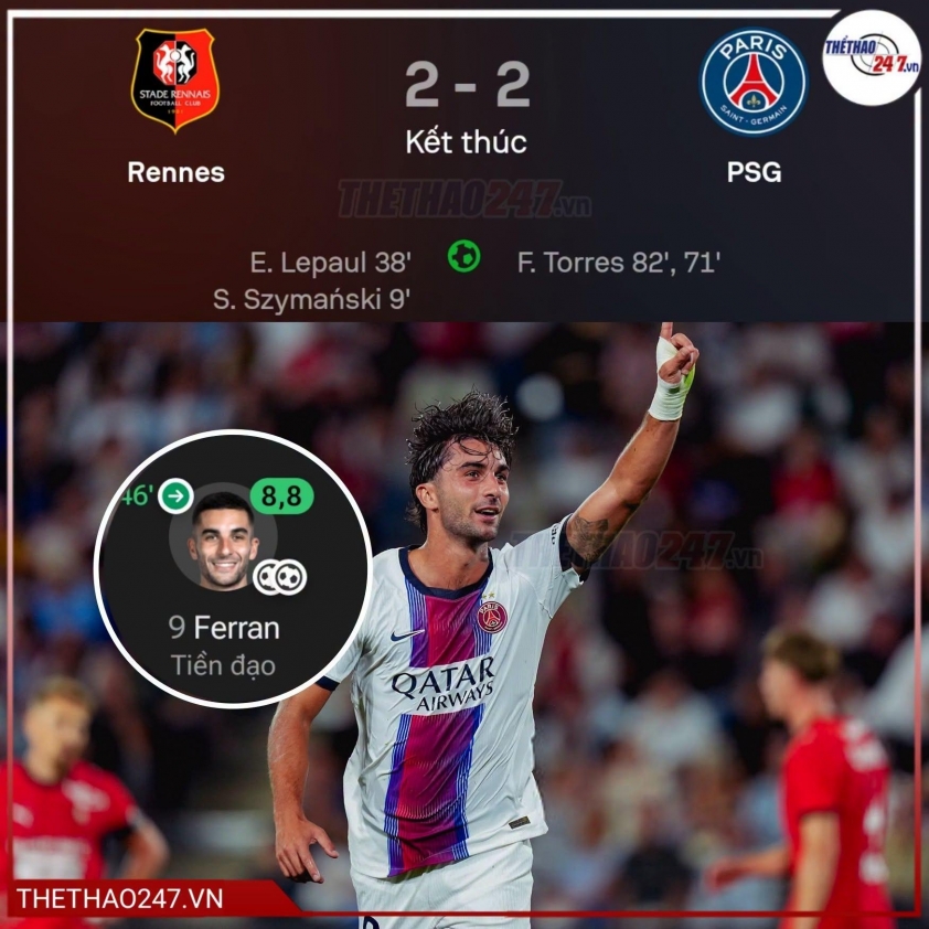 Ferran Torres Tỏa Sáng Ngày Ra Mắt Giúp PSG Cầm Hòa Rennes