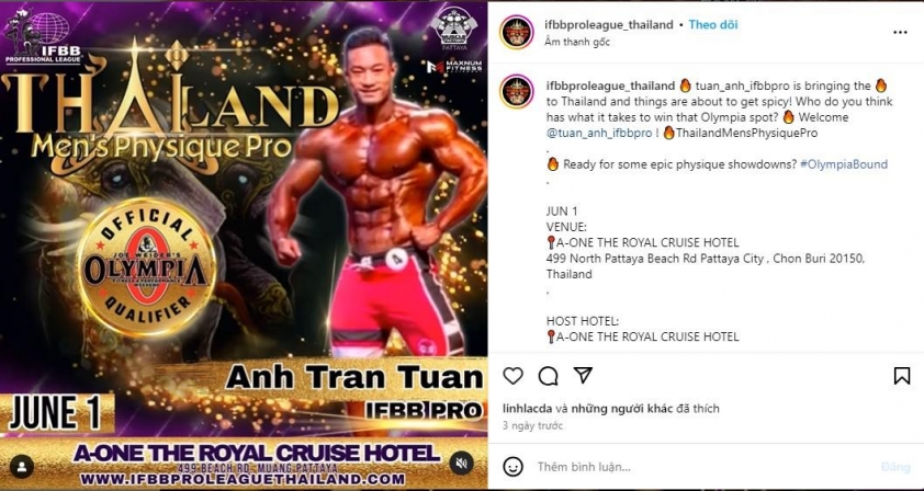 Lực sĩ Trần Tuấn Anh sang Thái Lan dự vòng loại Mr. Olympia 2024 473218