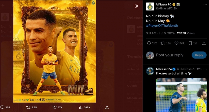 Ronaldo đoạt giải thưởng tại Ả Rập, được vinh danh số 1 lịch sử 476381