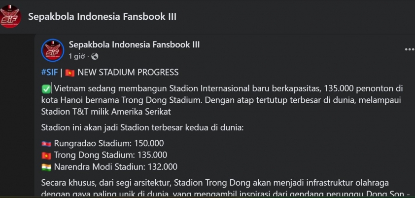 Truyền thông Indonesia nhầm lẫn về SVĐ lớn nhất thế giới của Việt Nam? 767682