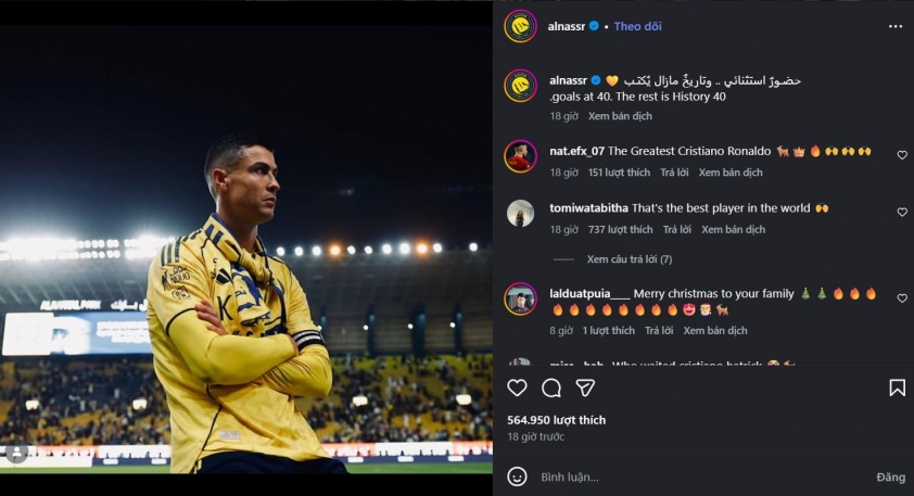 Ronaldo thiết lập kỷ lục 14 năm, Al Nassr đưa ra tuyên bố 769011