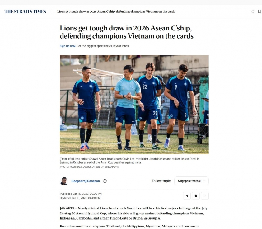 Truyền thông ĐNÁ đồng loạt phản ứng về kết quả bốc thăm AFF Cup 2026 779349