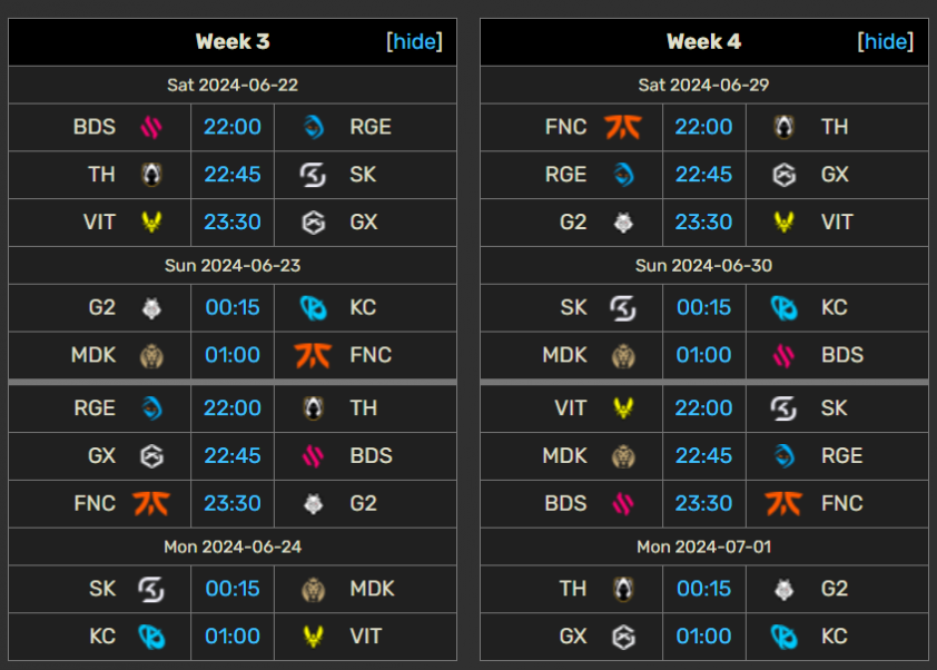 Lịch thi đấu LEC Mùa Hè 2024 LMHT mới nhất 470742