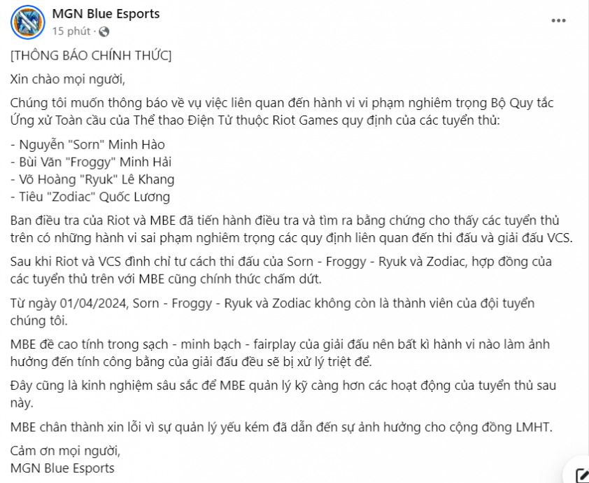 LMHT: Hàng chục tuyển thủ VCS bán độ, các đội nói gì? 474363