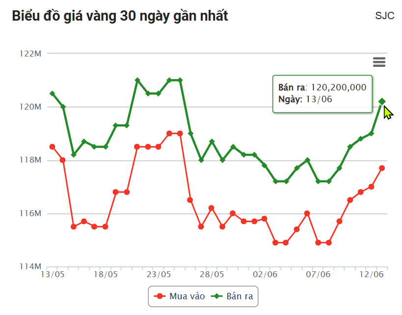 Giá vàng hôm nay trưa 13/6: SJC không ngừng tăng 649312