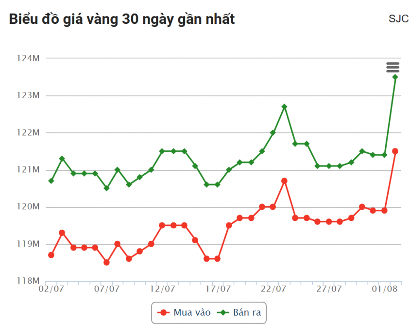 Giá vàng hôm nay tối 2/8: Vàng miếng SJC tăng cao kỷ lục 677093