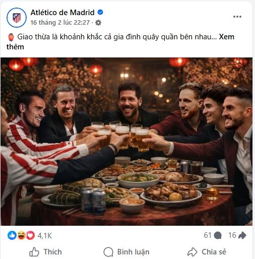 Atletico gửi lời chúc Tết đến fan Việt Nam. (Ảnh: Chụp màn hình)