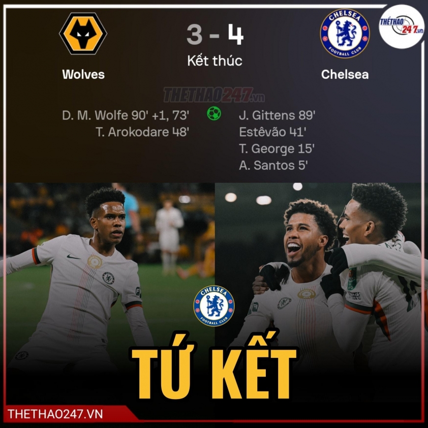 Chelsea tiến vào tứ kết Carabao Cup sau trận cầu kịch tính 4 Kết quả Wovles vs Chelsea: Trận cầu điên rồ 730991