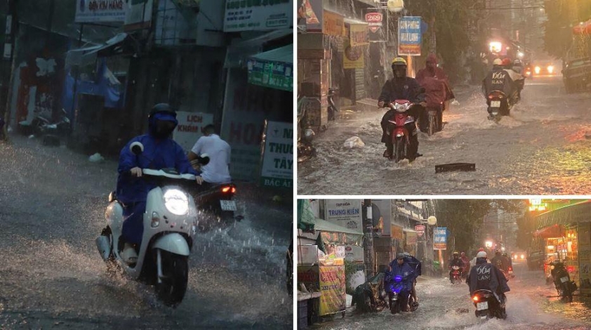 TP.HCM mưa lớn từ sáng sớm, nhiều tuyến đường ngập sâu, người dân khốn đốn đi làm 632713