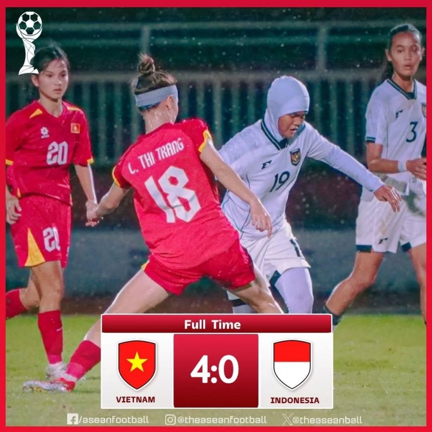U19 nữ Việt Nam thắng Indonesia 4-0 ở bán kết