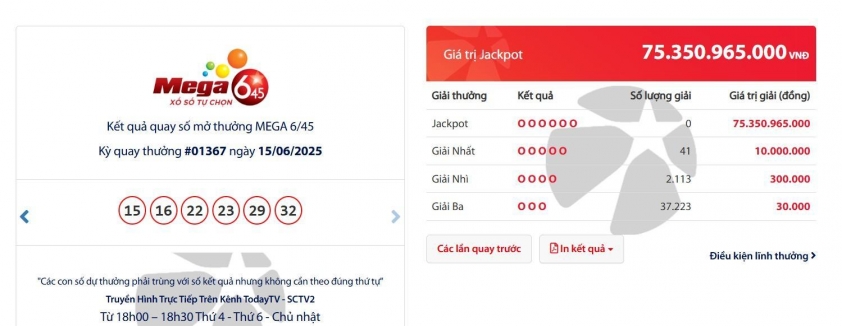 Vietlott 16/6/2025 - Kết quả xổ số Vietlott Max 3D ngày 16/6/2025 650840