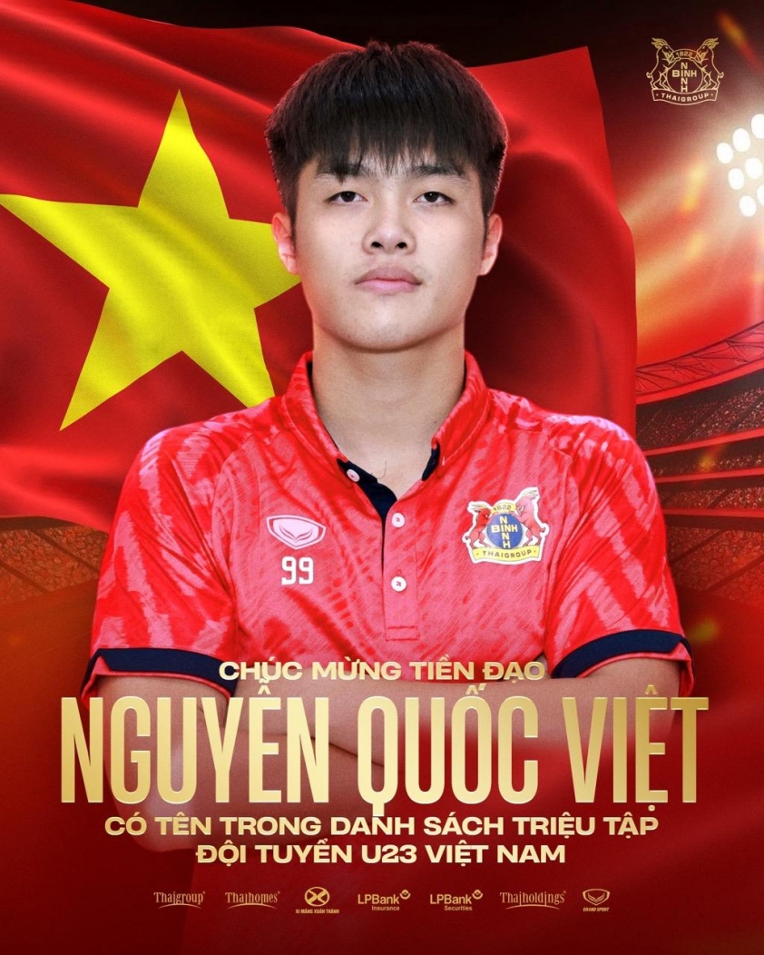 Quốc Việt được triệu tập lên U23 Việt Nam