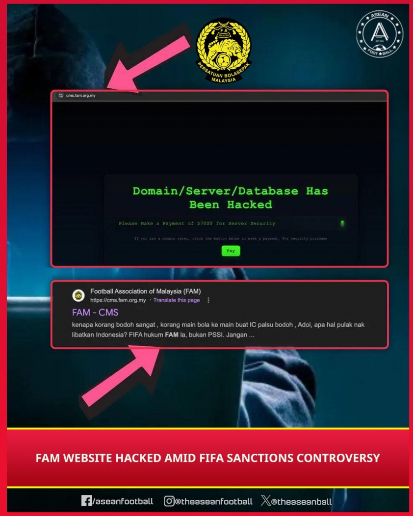 Website của LĐBĐ Malaysia bị hack ngay ngày phán quyết của FIFA 717319