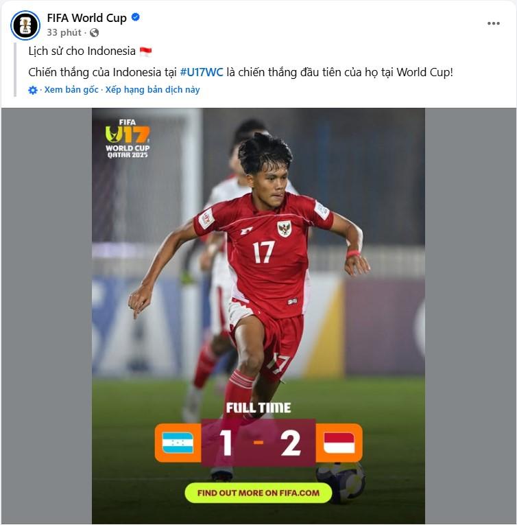 FIFA thốt lên 1 điều khi Indonesia thắng trận đầu tiên ở World Cup 738813