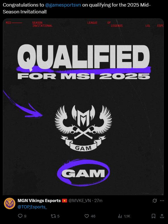 GAM chắc vé dự MSI 2025, một