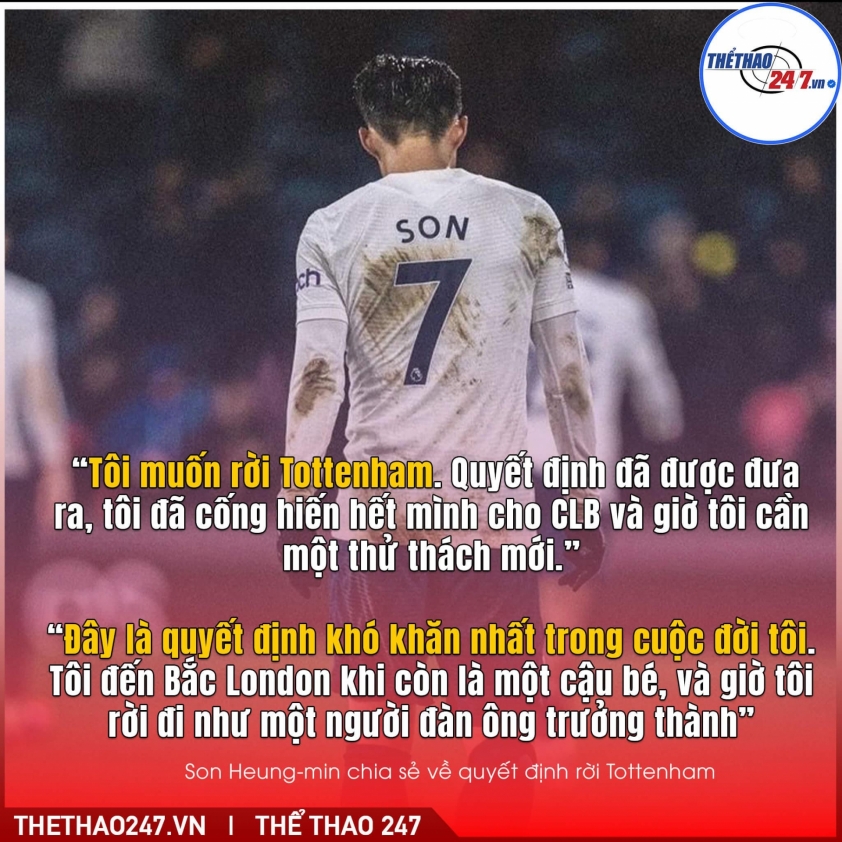 Son Heung-min thông báo rời Tottenham, xác định bến đỗ mới 676701