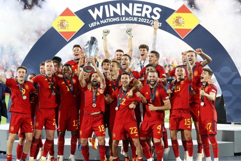 Tây Ban Nha hiện là đương kim vô địch Nations League, sau khi giành chức vô địch mùa giải 2022/23 (Ảnh: TNT Sports).