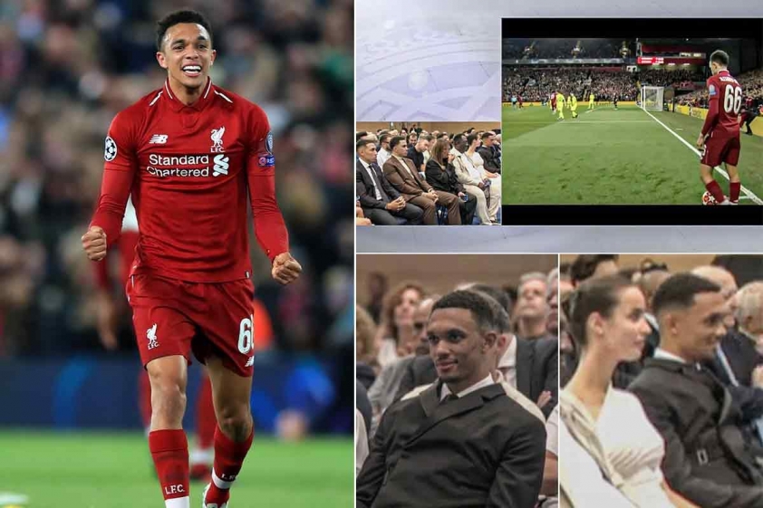 Pha đá phạt góc kinh điển của Trent được Real Madrid chiếu lại trong buổi lễ ra mắt.