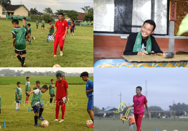 Evan Dimas đang là HLV cho các cầu thủ trẻ. Ảnh: Telisik