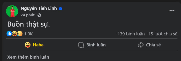 Tiến Linh chia sẻ trên trang cá nhân