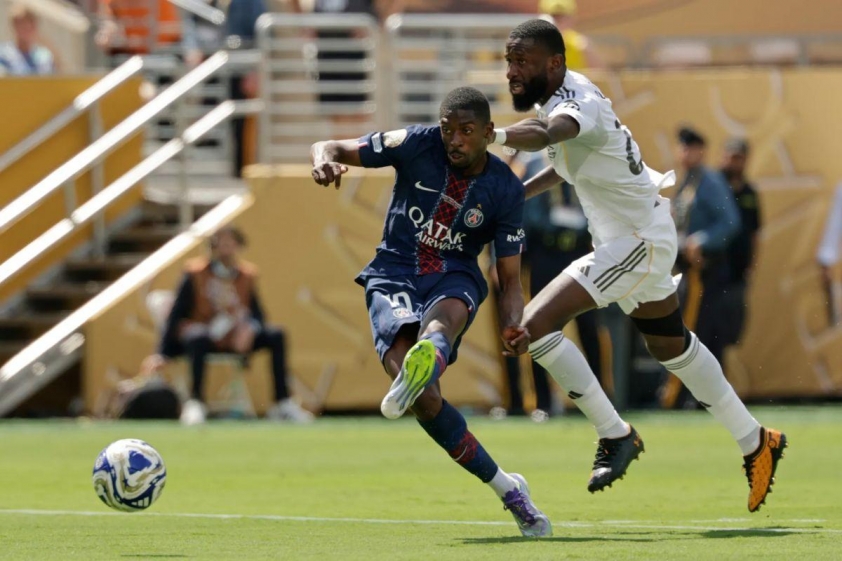 Dembele ghi 1 bàn thắng và 1 kiến tạo trước Real Madrid (Ảnh: The Sun).