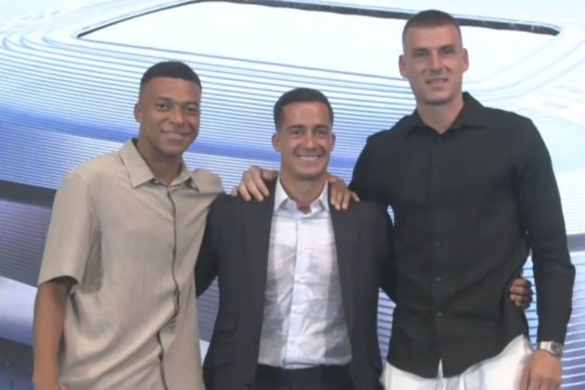 Kylian Mbappe và Andriy Lunin tham dự buổi lễ chia tay của Lucas Vazquez (Ảnh: Madrid Xtra).