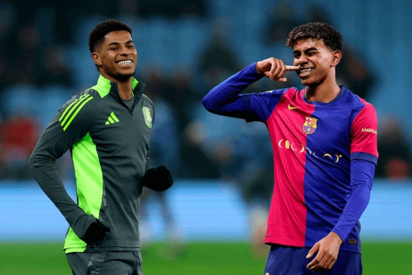 Rashford nhắc đến Yamal trong buổi ra mắt Barca (Ảnh: beIN SPORTS).