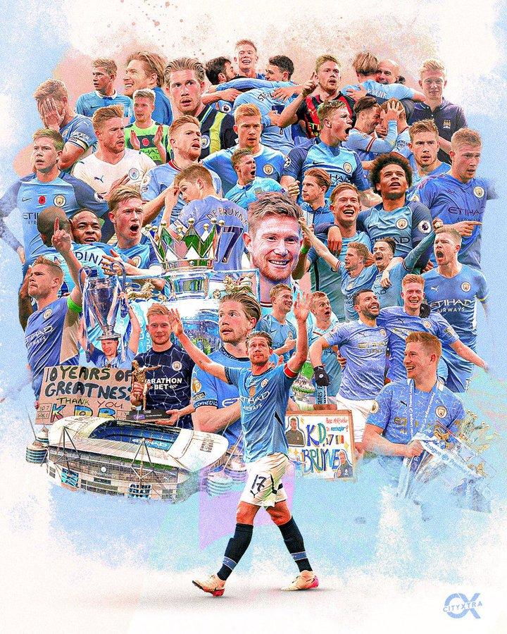 Hành trình 10 năm rực rỡ của số 17 Man City. (Ảnh: X @CityXtra)