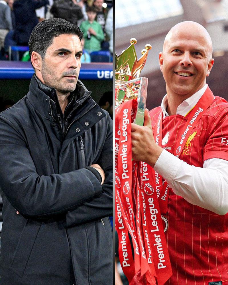 Bao giờ Arteta có thể vô địch Ngoại hạng Anh như Slot? - Ảnh: @Football__Tweet  