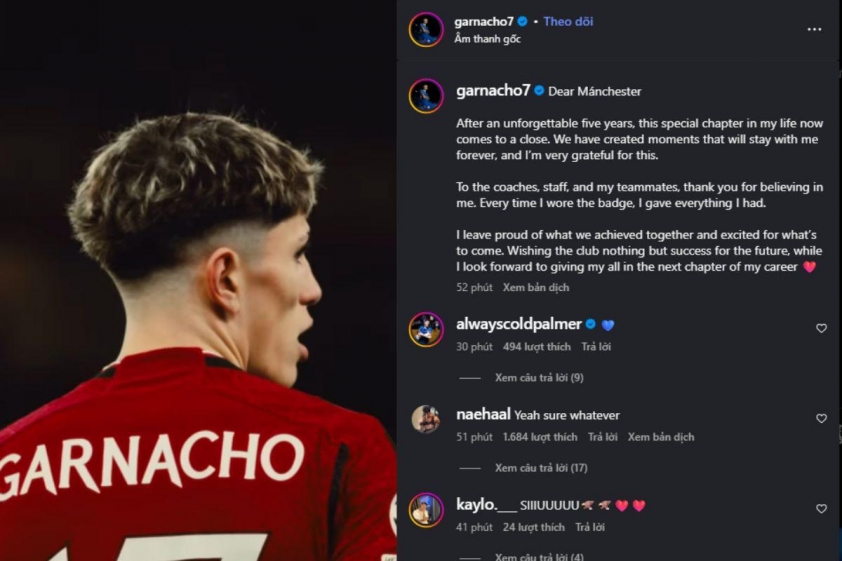 Garnacho chia sẻ trên Instagram cá nhân của mình.