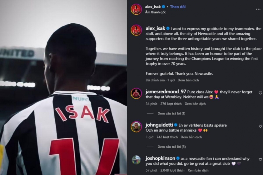 Alexander Isak lên tiếng sau thương vụ kỷ lục chuyển đến Liverpool 5 Alexander Isak đã phá vỡ sự im lặng của mình với người hâm mộ Newcastle sau khi chuyển đến Liverpool.