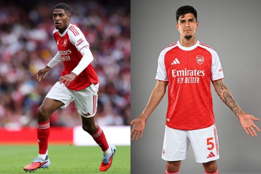 Arteta sẽ phải cân nhắc sử dụng Mosquera hoặc Hincapie để trám vào vị trí của Saliba để lại (Ảnh: X).