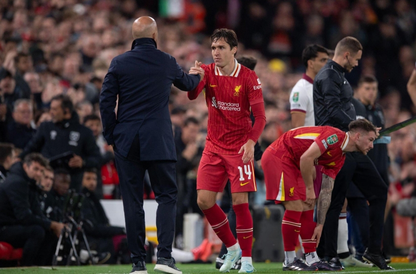 Chiesa quyết tâm ghi điểm với HLV Slot. (Ảnh: Liverpool FC)