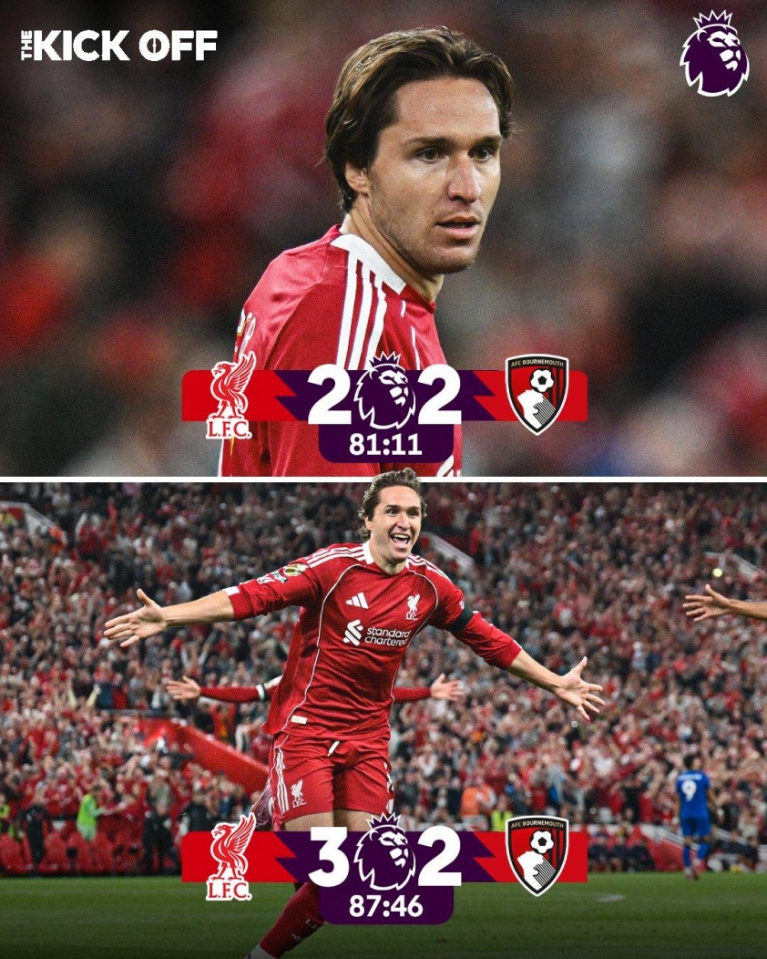 Chiesa 'mở tài khoản' tại Premier League mùa này với bàn thắng đẹp mắt vào lưới Bournemouth. (Ảnh: Nền tảng X)